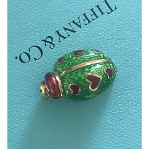 Tiffany & Co. 18k Yellow Gold Guilloche Green Red Enamel Ladybug Brooch Pin